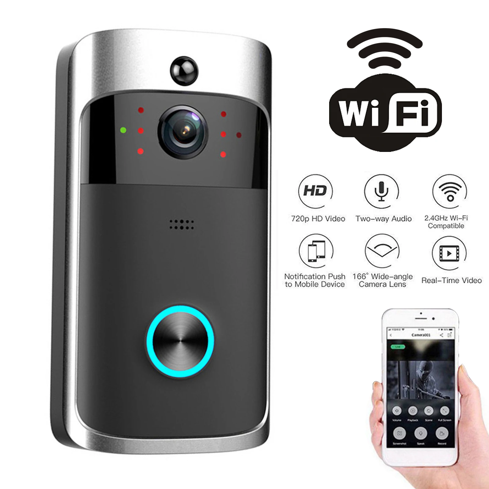 Home Security Doorbell Camera - Sonnette vidéo sans fil V5, wi-fi,