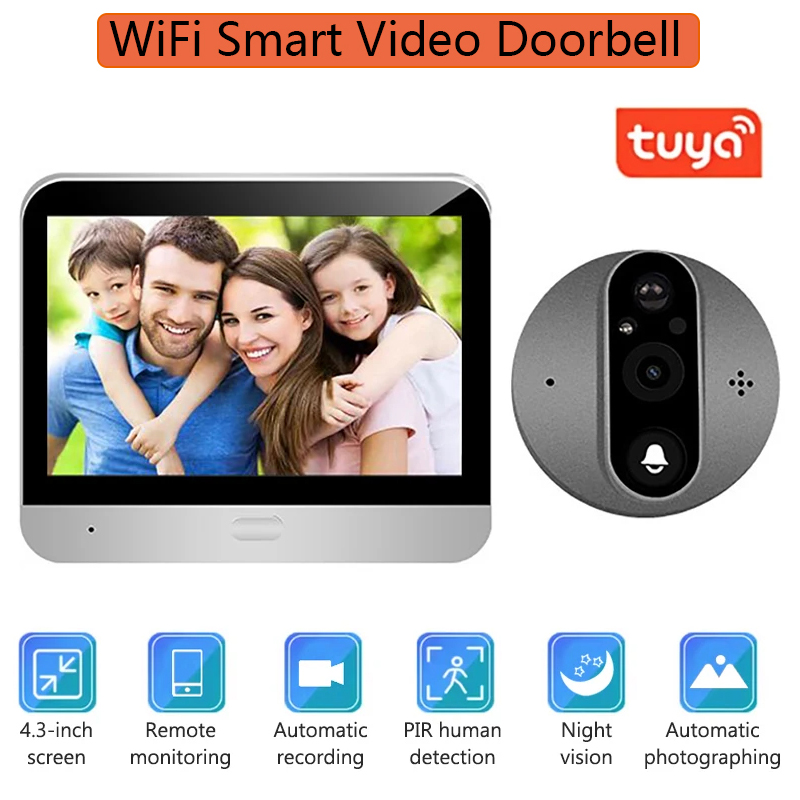 Home Security Doorbell Camera - 4.3 pouces WiFi Tuya sonnette vidéo